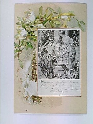 Künstler-AK 2 Frauen, Blumen-Passepartout, Lithografie, gelaufen 1900