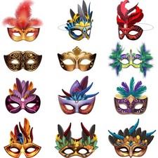 Blulu 24 Pcs Mardi Gras Masks Carnival Parade Faux Feather Medium, Colorful