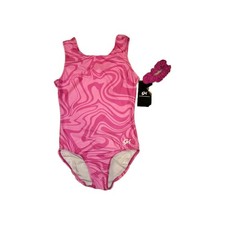 GK Elite Pink Leotard Size Adult Medium AM Gymnastics Dance With Hair Scrunchie