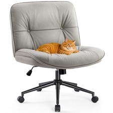 Criss Cross Chair with Wheels, Wide Seat PU Leather Armless Office Desk Vanit...