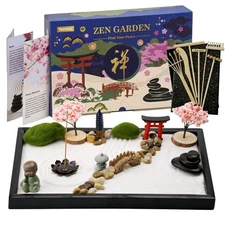Zen Garden Kit for Desk, 12x8 Inch Sand Tray with 16 Accessories and 6 Tools,...