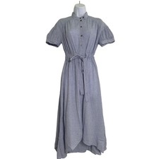 Free People Retro Romance Button Front Shirt Dress Blue White XSMALL Cotton