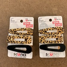 Scunci Women's Black Animal Print 6 Piece Salon Clip Set NWT