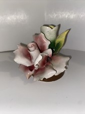 Capodimonte Porcelain Rose Flower Figurine Italy Origionally a Lid Possibly