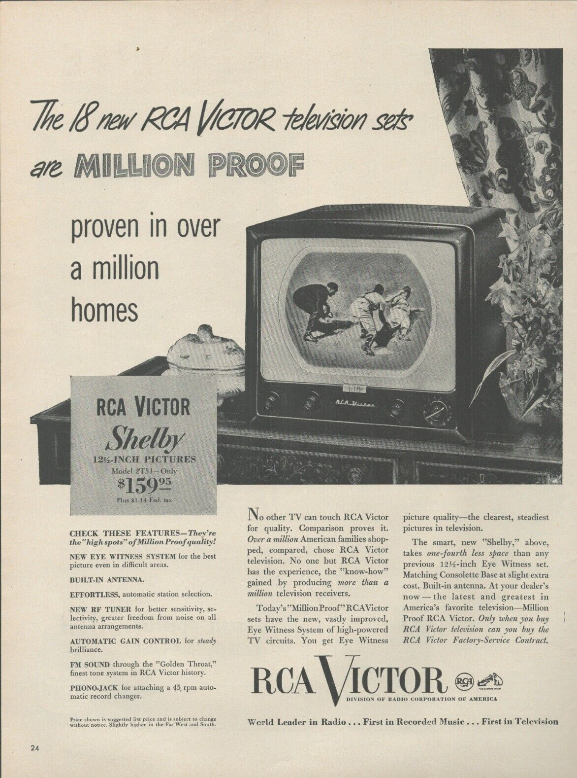 1950 RCA Victor Shelby Television TV Set 12 1/2 inch Size Baseball ...