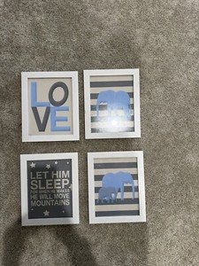 Nursery Decor Baby Wall Art Set of 4 Prints With Frames