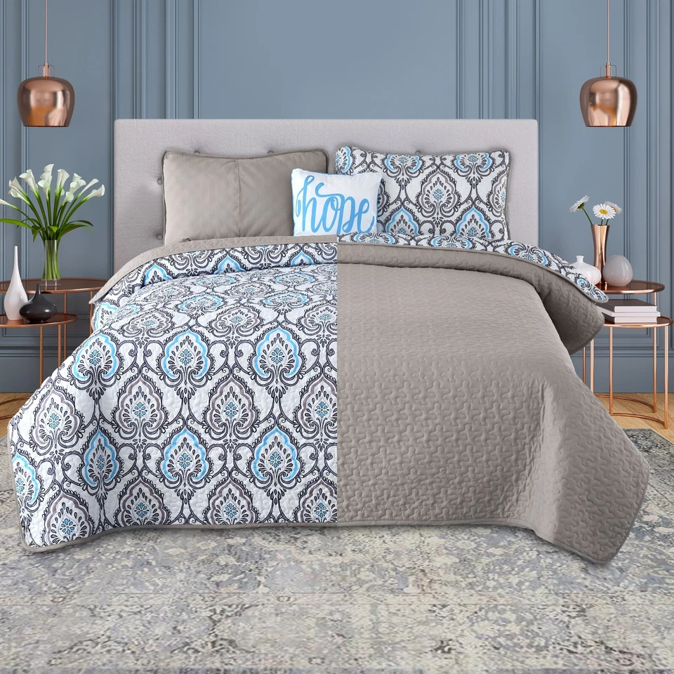 Juegos de colcha edredón edredón edredón suave ligero reversible de 4 piezas Foto 2 de 4