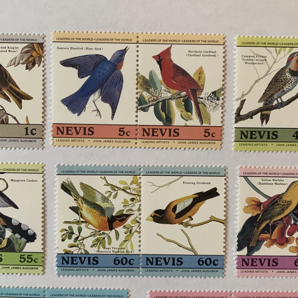 Juego de estampillas de Nevis 1985 #407-22 parejas de aves MNH OG Foto 3 de 4