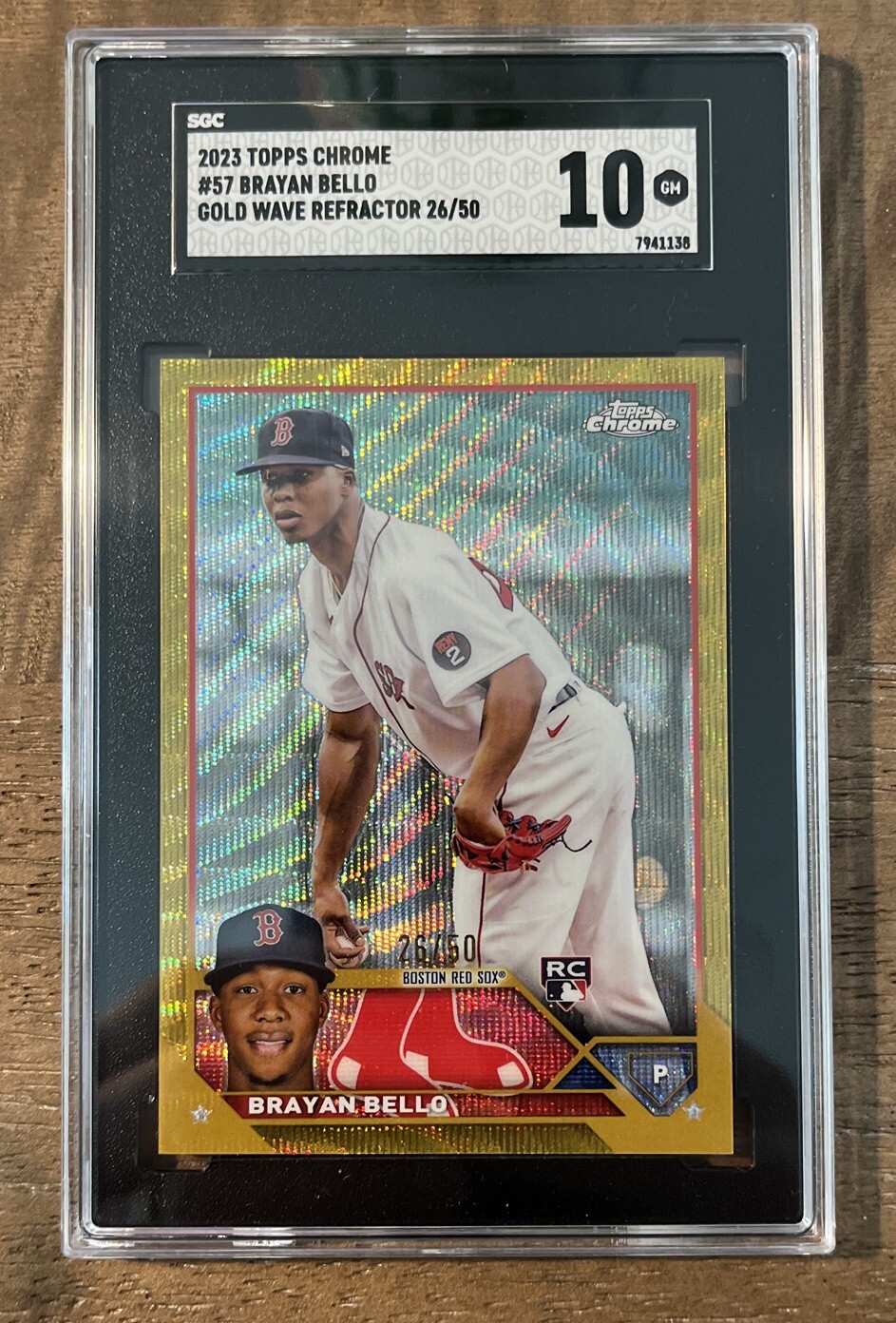2023 Topps Chrome Brayan Bello #57 Gold Wave Refractor RC 26/50 SGC 10 Red Sox