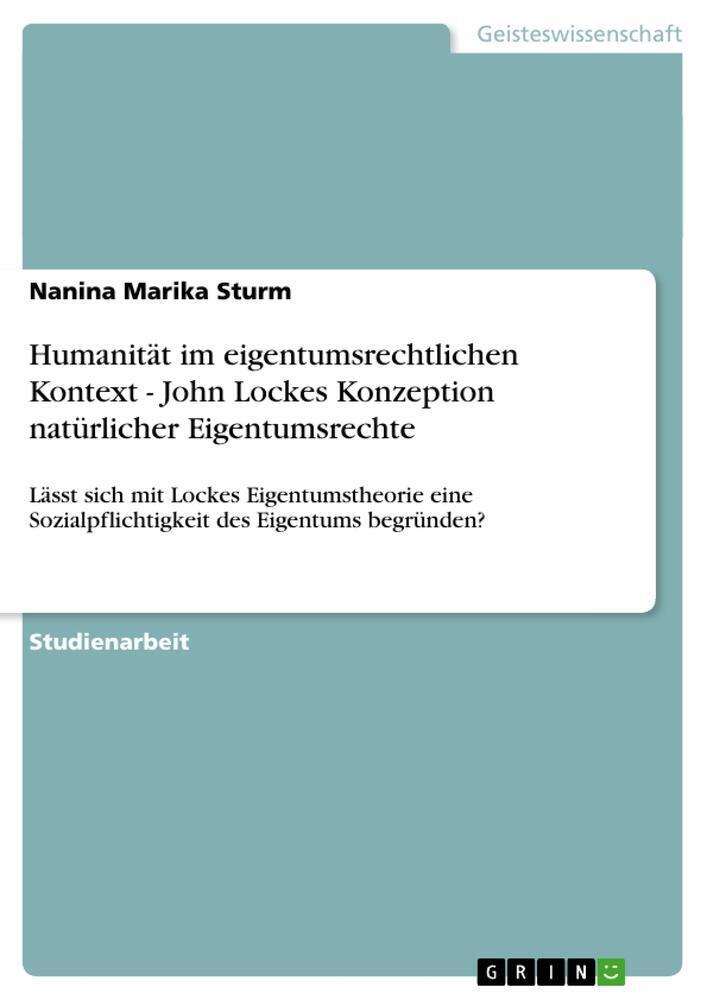 Nanina Marika Sturm | Humanität Eigentumsrechtlichen Kontext - John