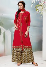 Brand New Women's Red with Green Embroidered Salwar Palazzo Set - L