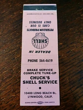 Vintage Matchcover: Chuck's Shell Gas Service Station, Lynwood, CA