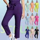 2025 Summer Comfortable Women Medical Scrub Set Nursing Uniform V-Neck Straight