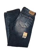 PRPS Barracuda Fit Straight Leg Whiskering Indigo Dark Blue Denim Jeans 33x33