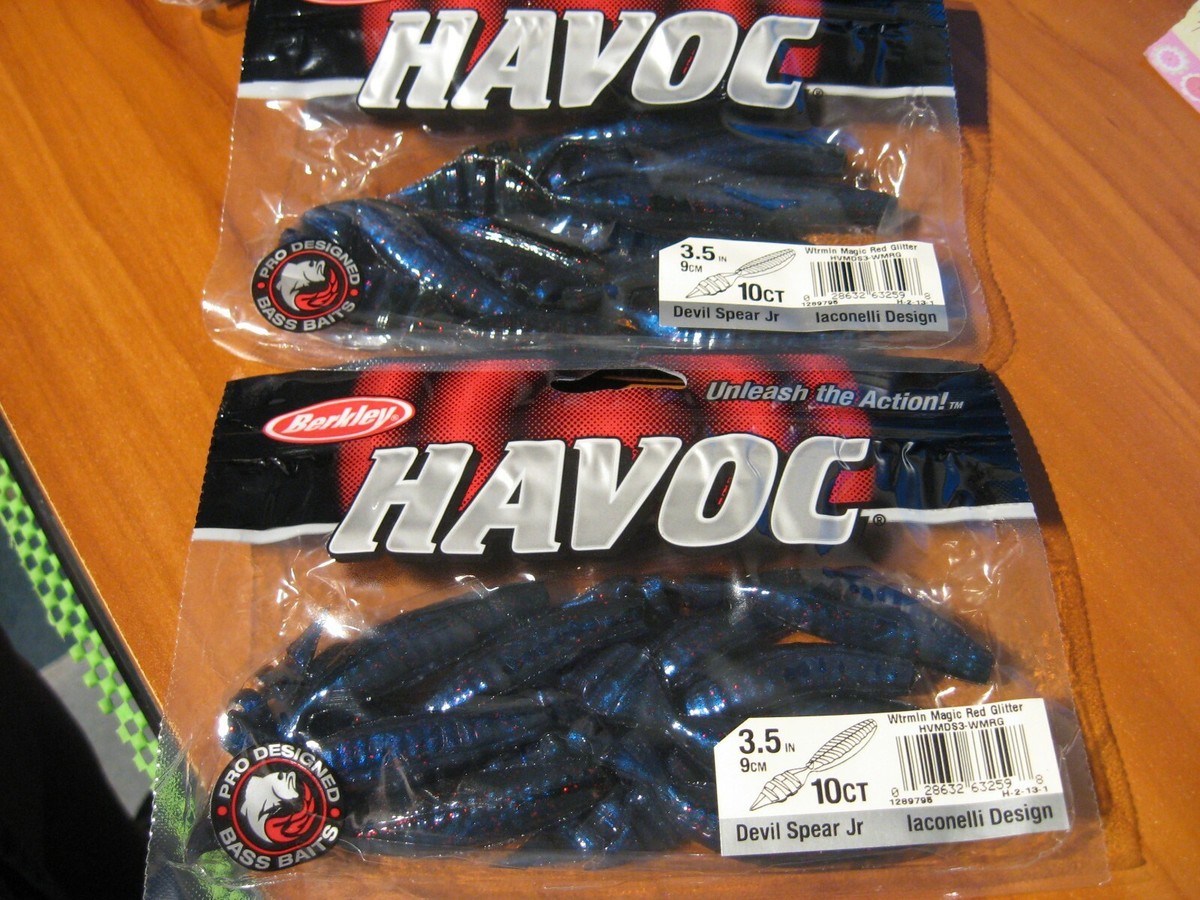 2 Esche Soft Bait Havoc Devil Spear Jr 3,5 Colore Anguria Magic Rosso, Berkley - Foto 3