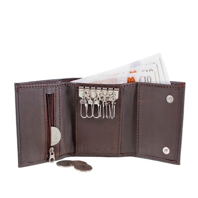 Brown Leather Key Holder Key Case Wallet Soft Nappa Leather hooks  UK