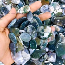 30 Pcs Green Moss Agate Mix Shape Loose Cabochone Bulk Lot For Jewelry 15-40mm