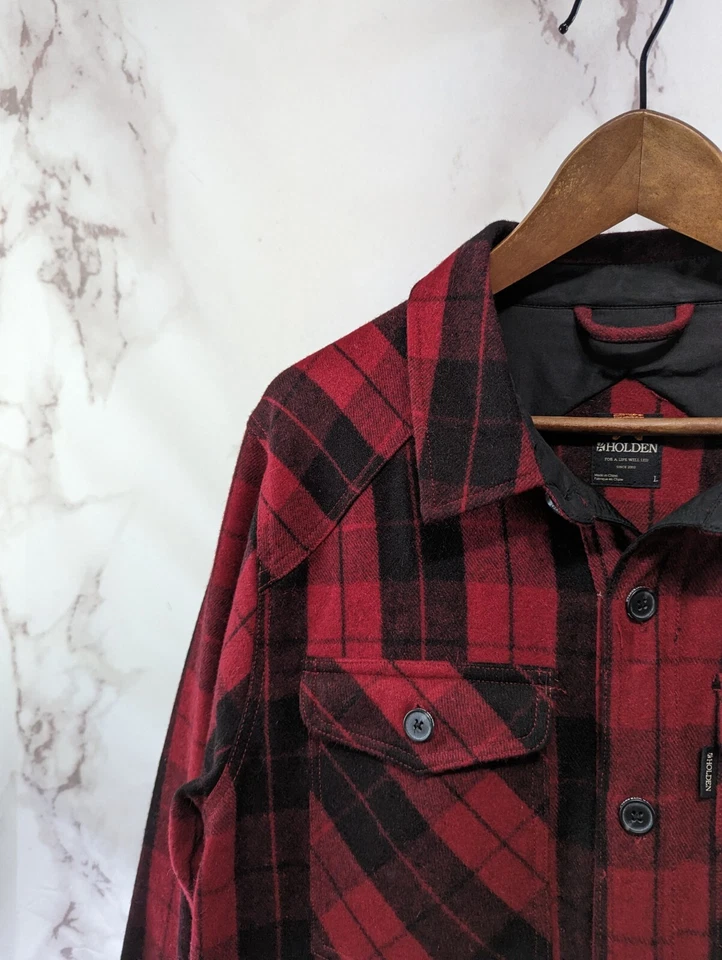 Chaqueta Holden Para Hombres Camisa Grande Lana Roja Negra Botón a Cuadros Chaqueta Gamuza Abrigo Foto 2 de 4