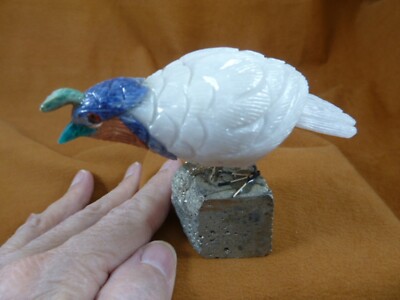 (Y-BIR-QU-50) Quail tan blue white bird gemstone STONE figurine Peru quails
