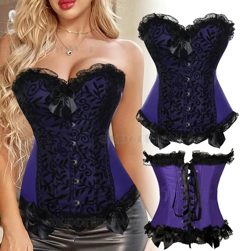 Damen Sexy Überbrust Taille Trainer Schnür Korsett Vintage Bustier Top Übergröße - Bild 25 von 28