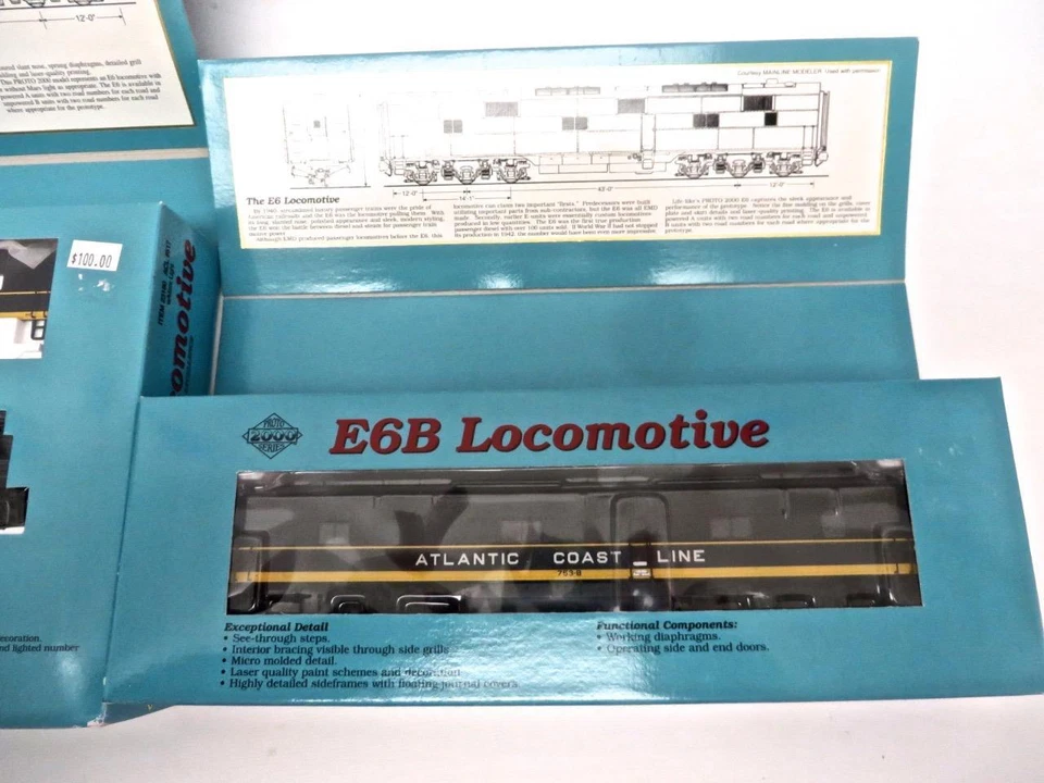 HO Proto 2000 23180 & 23182 Atlantic Coast Line E6AB Diesel Set in Black NEW - Image 4 of 4