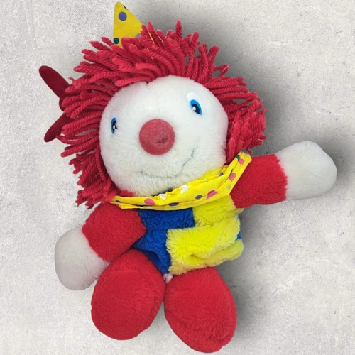 Vtg Clown Baby Crib Pull Toy 18" Musical Plush Primary Colors WORKS