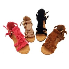 Avery-6A Baby Toddler Little Girls Strappy Buckle Fringe Gladiator Flat Sandal