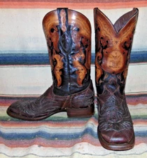 Mens Old Mexico Black Lizard / Brown Leather Cowboy Boots 10 D Excellent Cond
