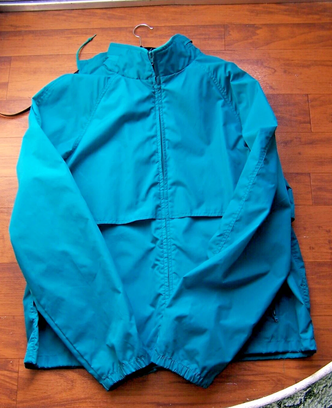 Eddie Bauer Unlined Rain Jacket Size XL Hooded 100% Nylon Aqua Weather Edge READ