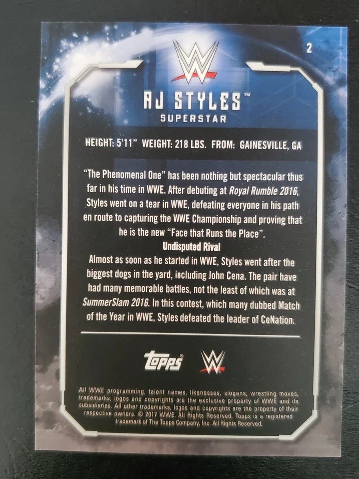 2017 Topps WWE Undisputed Superstar #2 AJ STYLES - Image 2 of 2