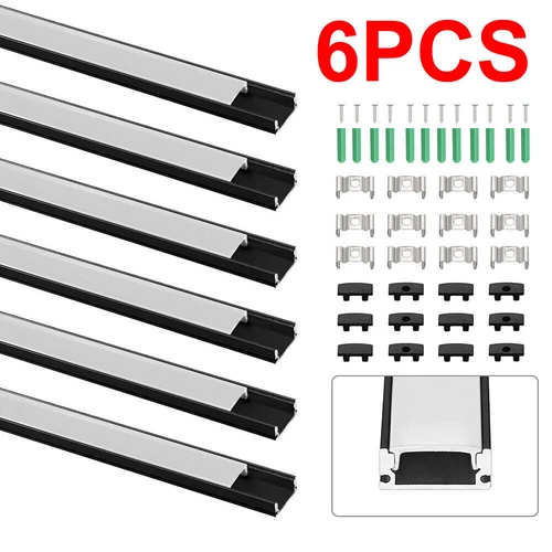 6×1M LED Aluminium Channel Profile 3.3ft Extrusion Diffuser Strip Lights Cover - Picture 2 of 18