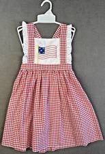 NWT Petit Ami Pink Red White Checked Girls Dress 4T Patriotic American Flag