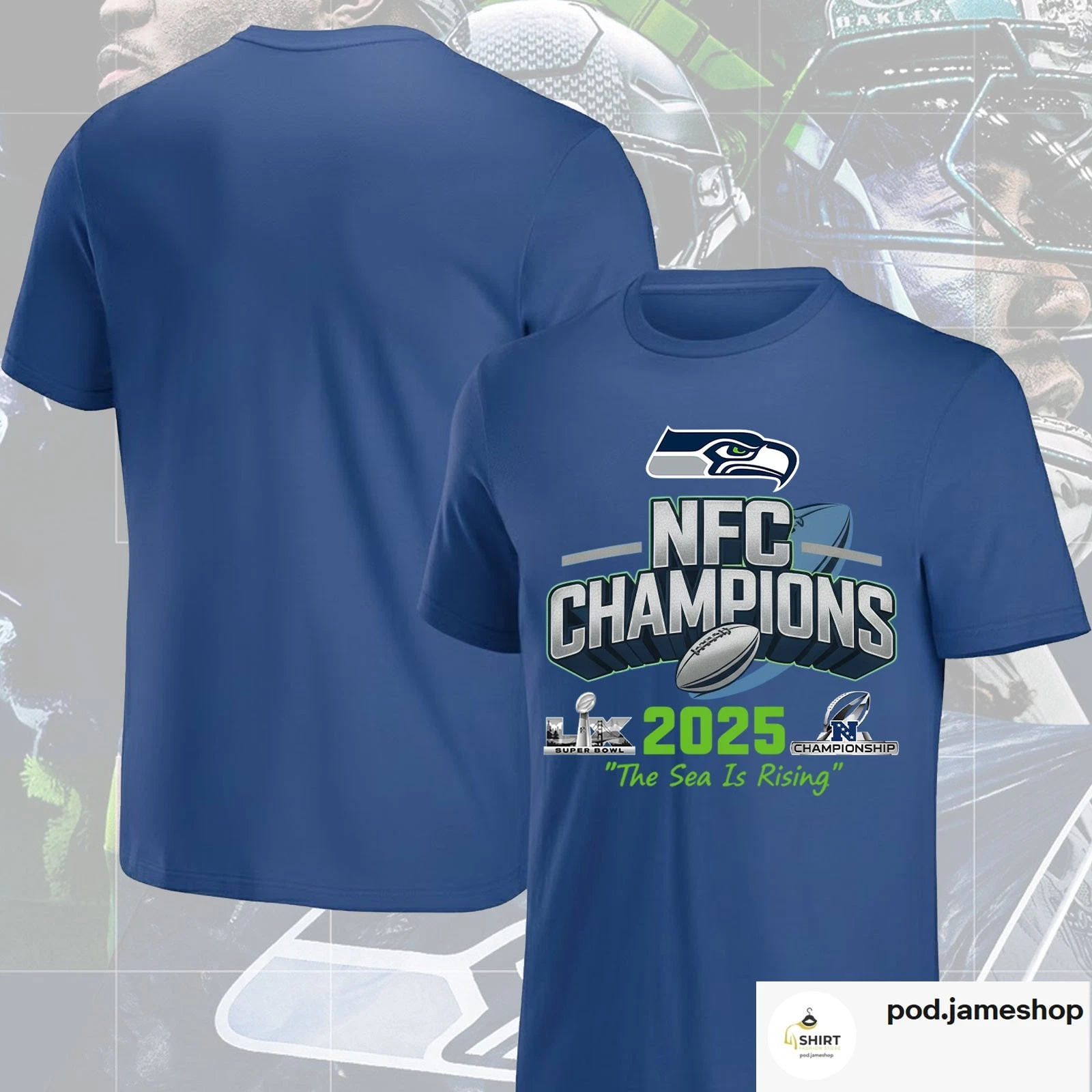 Seattle Seahawks 2025 NFC Champions T-Shirt, The Sea Is Rising Super Bowl LX Tee