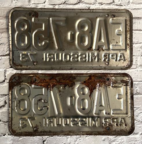 1973 Missouri Automobile License Plate Matched Pair / Set EA8-758 - Foto 2 di 2