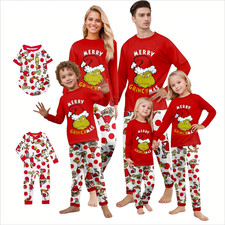 Merry Christmas Pajamas Matching Set for Family Xmas Pjs Santa Cartoon Sleepwear