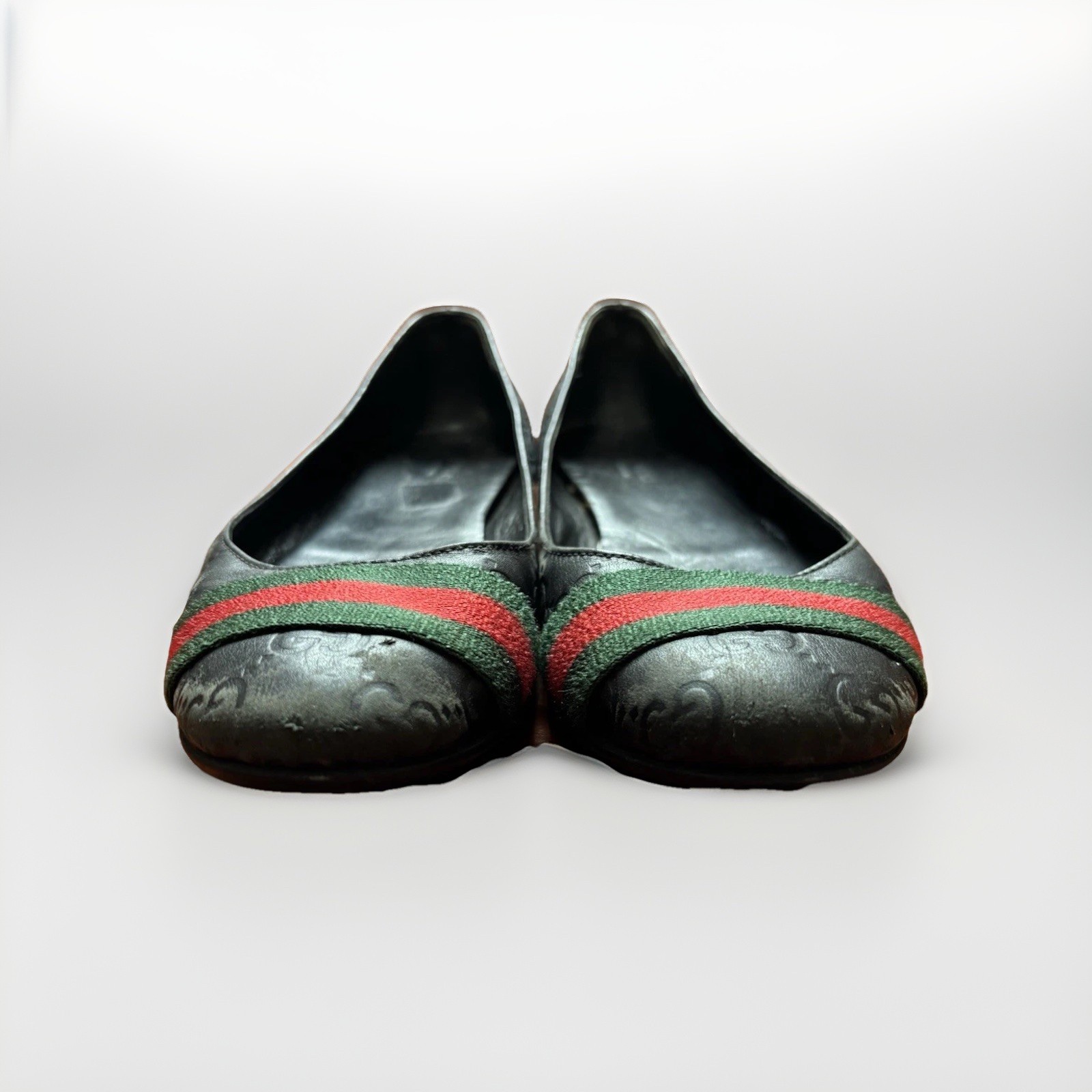 Gucci GG Monogram Black Leather Women’s Flats Italy 37.5 (US 7) 253315 thumbnail 4