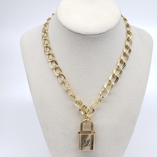 Authentic Louis Vuitton Gold Padlock w/ Unbranded Fashion Stainless Steel Chain