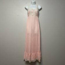 Vintage 70s Henson Kickernick Pink Lace Tiered Long Full Sweep Nightgown Nylon S