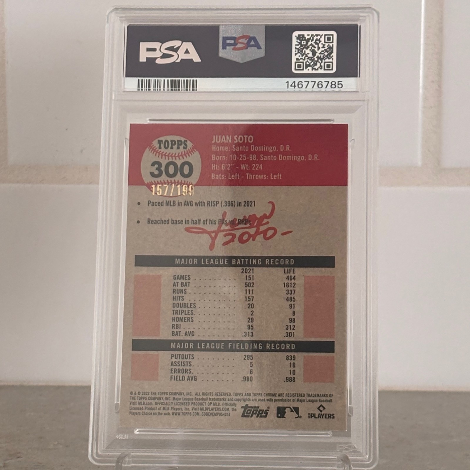 2022 Topps Platinum Blue Mini-Diamond Refractor /199 Juan Soto PSA 9 Nationals view 5
