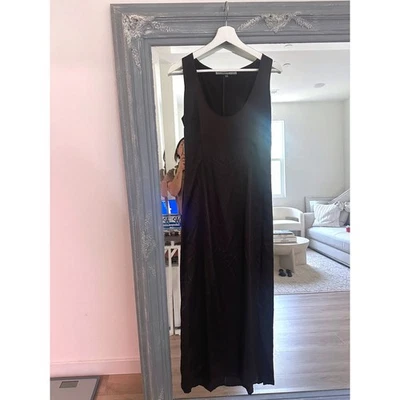 Morgane Le Fay Liliana Casabal Silk Maxi Dress Brown Scoop Neck Tank Dress 90s M - Image 1 of 4