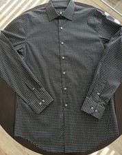 Men s Alfani Slim Fit Black Geometric Dress Shirt Size Medium 15-15.5