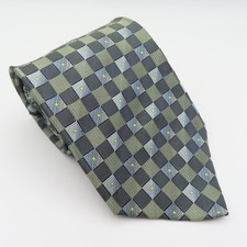 Roberto Villini Tie Silk Green Blue Checked 3.75" Wide 59" Long