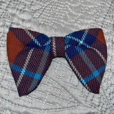 Men s vintage clip on large bowtie red blue plaid