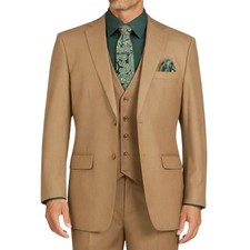 VINCI Men's Khaki 3 Piece 2 Button Classic Fit Suit w/ Flex Waist - NEW