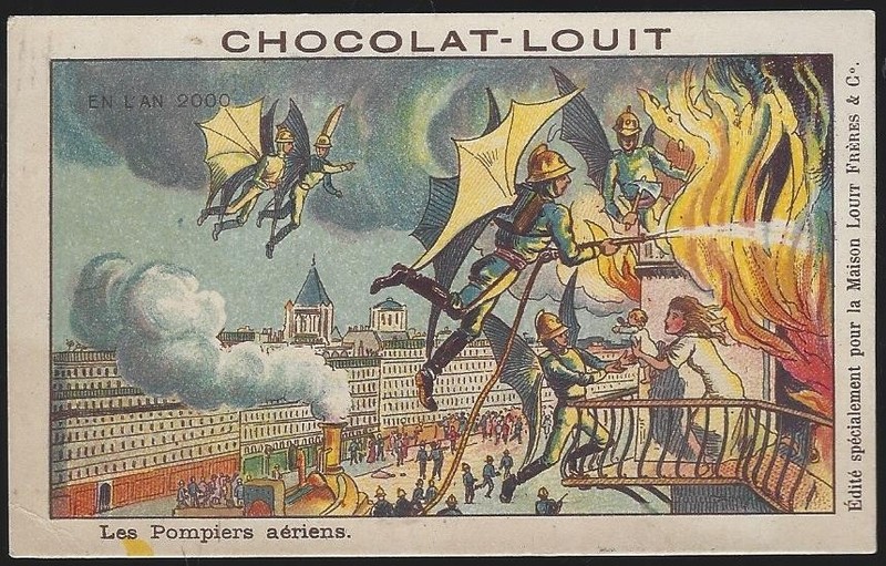 Les Pompiers Aeriens Aerial Firefighters Chocolat Louit Victorian Trade Card
