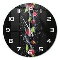 Runde Design-Glas-Wanduhr Aus GehäRtetem Glas Kirschen WeißE Zeiger Fi60 Cm