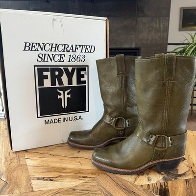 Rare OG BOX VTG Frye 12R Olive Green Leather Harness Boots Women 9M 77307OLV USA