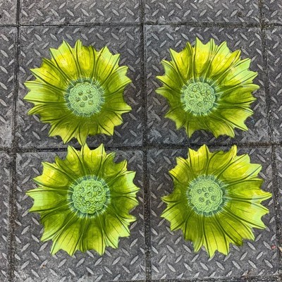 Vintage Chartreuse Limettengrün Glas Sonnenblumen Schalen 4er Set Retro Mid Century