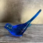 VTG Fenton Art Glass Cobalt Blue Bird Of Happiness Figurine Long Tail Home Decor