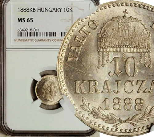NGC MS-65 HUNGARY SILVER 10 KRAJCZAR 1888 (POP: 2/2)
